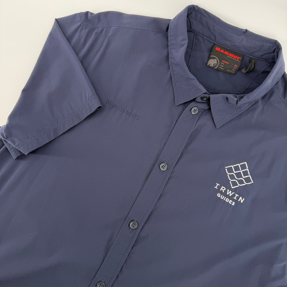 Mammut Button Up Shirt Mens XL Navy Blue Short Sleeve Technical Stretch Hiking